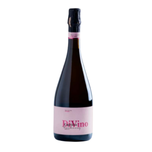 Botella de vino espumoso con etiqueta rosa claro identificada como "DiVino", presentada como edición limitada con un diseño elegante y exclusivo.