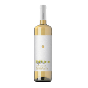 Botella de vino blanco Viognier Moscatel semidulce con etiqueta elegante que resalta su naturaleza orgánica, ideal para comprar online y disfrutar en ocasiones especiales.